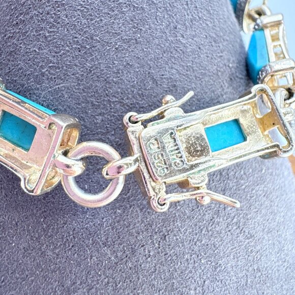 Sterling Silver 925 Turquoise & Illusion Stone Station Bracelet Sz 7.25" Length - Picture 7 of 11
